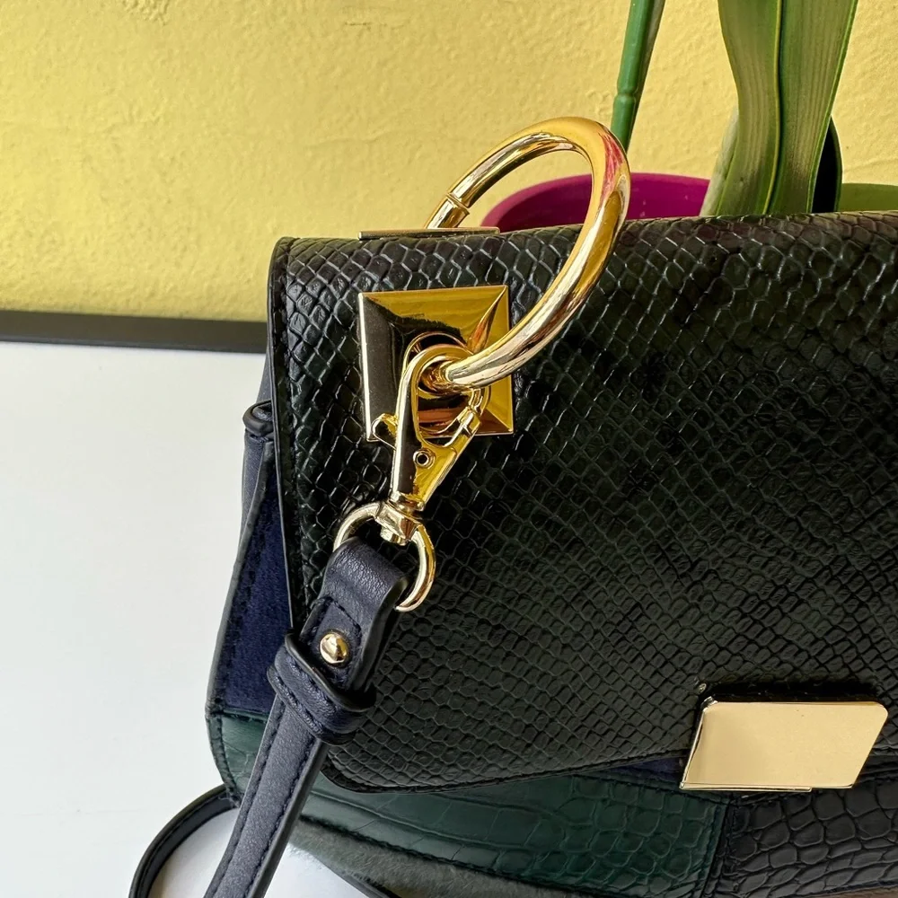 ALDO Rodriguez-4 Patchwork Snakeskin Saddle Crossbody Bag NWT - Picture 4 of 14